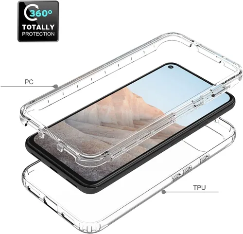 Vista 3 de Funda compatible con Google Pixel 5A 5G con protector de pantalla de vidrio templado, cuerpo completo, a prueba de golpes, transparente, flexible
