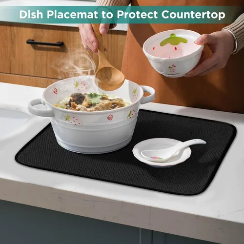 Vista 7 de Tapete de microfibra para secar platos, almohadilla de secado de platos de cocina súper absorbente, reversible para encimera, 15 x 20 pulgadas, Negro