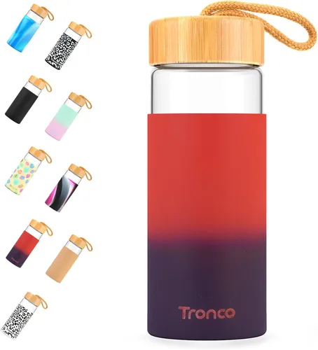 Vista 15 de Tronco Botellas de agua de vidrio de 20 onzas con tapas, botellas de vidrio de borosilicato reutilizables con tapa de bambú y funda de silicona