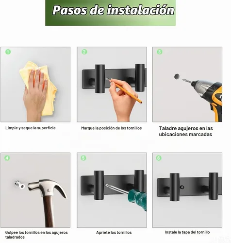 Vista 9 de Perchero de Pared Montado - 3 Ganchos, Ganchos de Pared de Acero Inoxidable Resistente para Toalla, Bolso de Abrigo, Perchero para Sombreros Negro