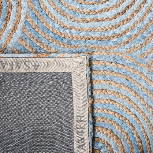 Vista 5 de SAFAVIEH Cape Cod Collection - Alfombra decorativa de 3 x 5 pies, natural y azul, hecho a mano, bohemio trenzado de yute, ideal para zonas de alto