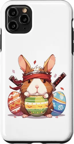 Vista 11 de iPhone 15 Colorful Easter Eggs Hunt Ninja Guinea Pig With Bunny Ears Case