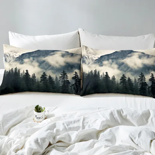 Vista 4 de Erosebridal National Park - Juego de ropa de cama con diseño de montaña ahumada, funda de edredón de árboles brumosos para niños, niñas y adultos