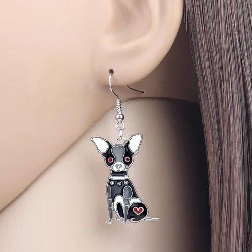 Vista 2 de Pendientes de aleación esmaltada de Chihuahua con diseño de gota para perro joyería para mujeres y niñas bonito regalo para cachorros