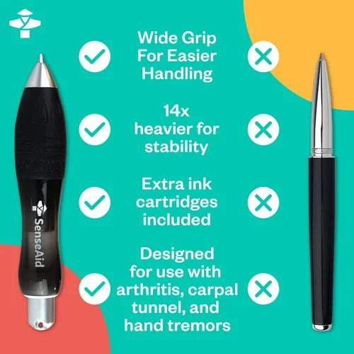 Vista 3 de Bolígrafos gruesos y pesados, juego de dos bolígrafos súper grandes, incluye dos recargas de tinta adicionales, bolígrafos grandes de agarre ancho