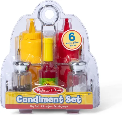 Vista 3 de Juego de condimentos de Melissa & Doug (6 piezas) alimento de juego, carrito de acero inoxidable