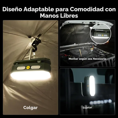 Vista 7 de BougeRV Luz de Área Movible, Linterna de Camping Recargable, Luz de Camping Portátil de 3200mAh, Resistente al Agua IP65, Lámpara de Campamento