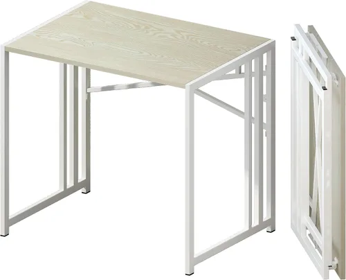 Vista 16 de Lutown-Teen Escritorio pequeño plegable de 32 pulgadas, escritorio pequeño de oficina sin necesidad de montaje, escritorio para computadora de Beige