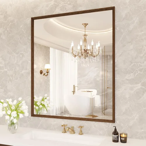 Vista 71 de JISOSO - Espejo de baño negro de 20x30 pulgadas con marco de metal negro, espejo de tocador rectangular redondeado con acabado mate para pared