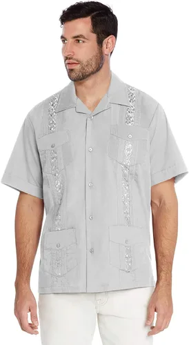 Vista 7 de vkwear Camisa de vestir de manga corta para hombre, estilo guayabera, cubana, playa, boda, informal, para hombre