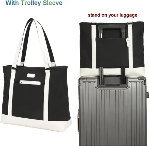 Vista 5 de Bolsa de trabajo de lona para laptop para mujer con bolsillos de compartimento para computadora de 15.6 pulgadas, L