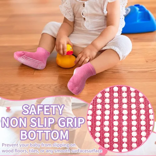 Vista 3 de HYCLES Calcetines para niña, 12 pares de calcetines antideslizantes para niñas de 1 a 7 años