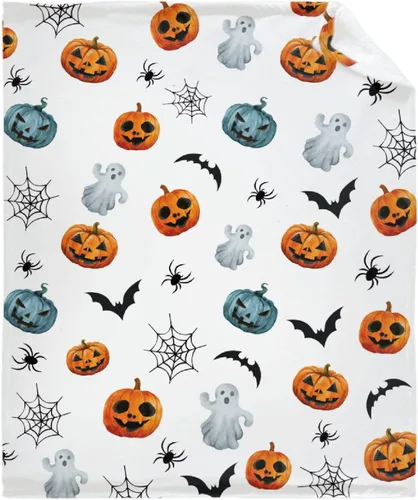 Vista 49 de Manta de Halloween para bebé, diseño de calabaza, fantasma, telaraña, súper suave, manta acogedora para recién nacido, manta de recepción para bebé