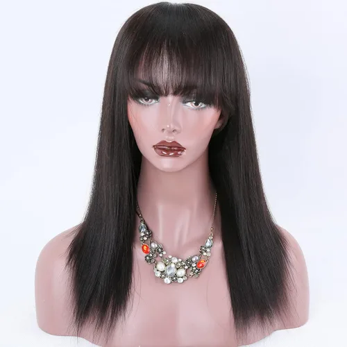 Vista 2 de KUN Light Yaki - Peluca de cabello humano lacio con flequillo para mujeres negras, pelucas de encaje 360 con flequillo, cabello humano prearrancado