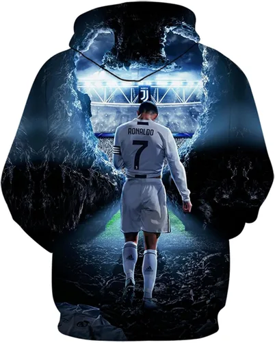 Vista 2 de OYLIE Sudadera con capucha unisex con estampado 3D de Cristiano Ronaldo, CR7 de algodón con cordón de manga larga