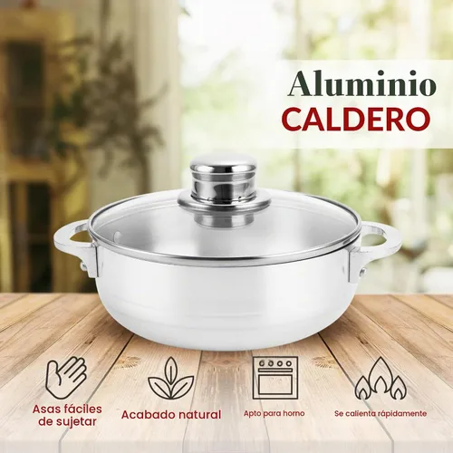 Vista 6 de Alpine Cuisine - Caldero de cocina de aluminio antiadherente de 3.5qt con tapa de vidrio ventilada y asas