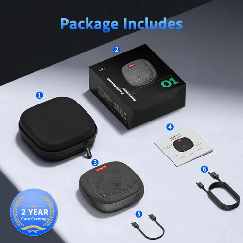Vista 12 de AIRHUG Altavoz de conferencia y micrófono, altavoz Bluetooth con recogida de voz de 360°, reducción de ruido avanzada, USB-C Plug & Play, compatible