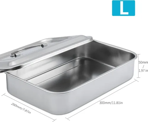 Vista 6 de Bandejas quirúrgicas médicas de acero inoxidable para instrumentos dentales, organizador de bandeja de esterilización, bandejas con tapa y asa