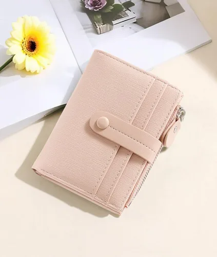 Vista 6 de Billetera RFID para mujer, billetera compacta y delgada para tarjetas de crédito, de cuero PU, de dos pliegues, con efectivo con bolsillo
