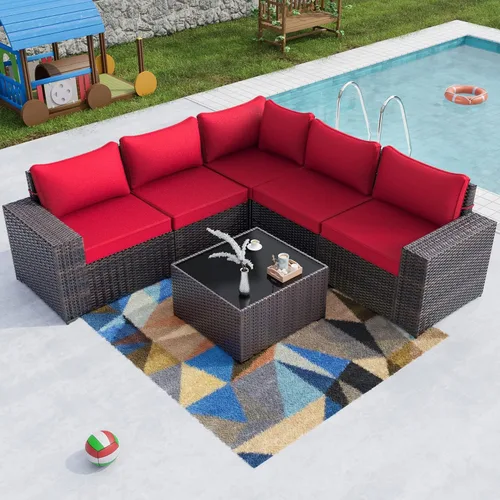 Vista 51 de Kullavik - Juego de muebles para exterior de 6 piezas con sofá modular de ratán de polietileno, color negro