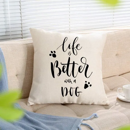 Vista 5 de Ogiselestyle Funda de cojín única Life is Better with A Dog Lover con cita para sofá, decoración sencilla del hogar, funda de almohada de 18 x 18