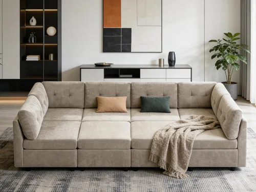 Vista 13 de VANOMi - Sofás seccionales de 6 plazas para sala de estar, sofá modular convertible de 118" en forma de nube, cómodos sofás de chenilla y sofás
