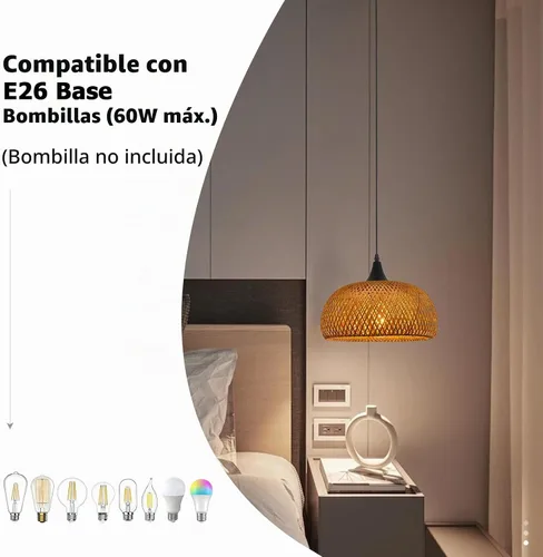 Vista 5 de Lámpara Colgante de Bambú Rústica de Granja - Pantallas de Araña de Bambú de 18 Pulgadas de Cúpula Grande Tejida a Mano Montada en el Techo