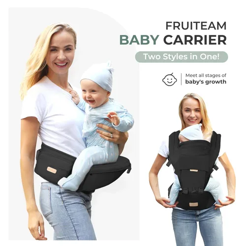 Vista 2 de FRUITEAM Portabebés 6 en 1 con taburete de cintura/asiento de cadera para lactancia materna, talla única - se adapta a recién nacidos, bebés y niños