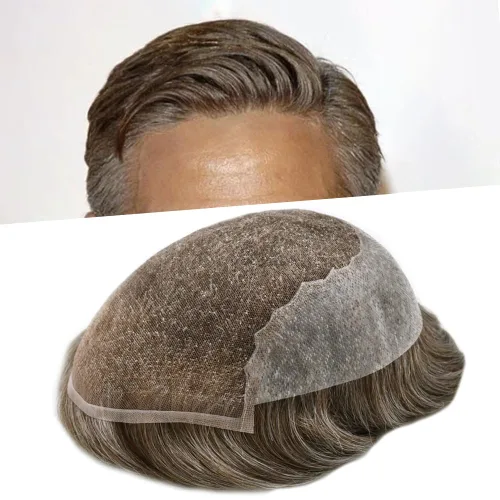 Vista 26 de Mens Toupee Natural Hairline Swiss Lace Toupee Remy Human Hair Piece For Men Bleached Knots Mens Hair Replacement System Toupee 6X8#1 Jet Black 100%