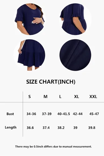 Vista 4 de Smallshow Vestido de maternidad para mujer, con volantes, manga corta, ropa de embarazo de verano
