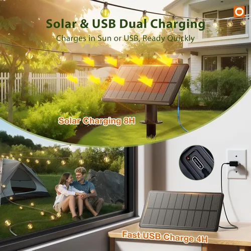 Vista 2 de addlon Cadena de luces solares para exteriores de 25 pies con alimentación solar, resistente al agua con control remoto, cadena de luces solares