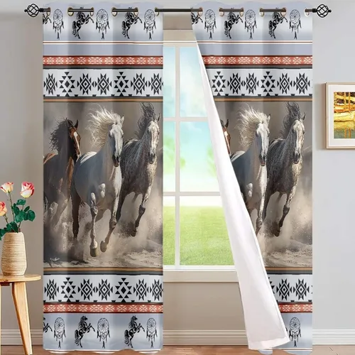 Vista 20 de ZFRXIGN Cortinas opacas para ventana de caballo azteca occidental, 63 pulgadas de largo, para cuarto de bebé, sala de estar, dormitorio, 2 paneles
