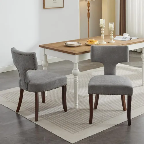 Vista 13 de Set of 2 Counter Height Bar Stools with Farmhouse Linen Upholstery, Curved Backrest Dining Chairs with Hardwood Frame for Kitchen Counter, Table &
