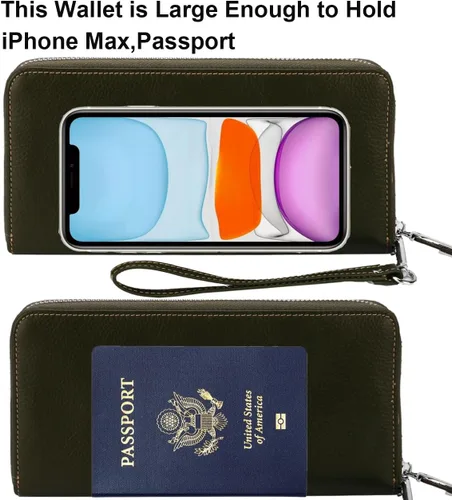 Vista 5 de Lavemi Pequeña cartera compacta para mujer, con bloqueo RFID, de piel auténtica, plegable, con ventanas de identificación
