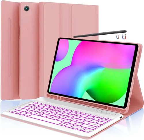 Vista 30 de Funda para teclado para Samsung Galaxy Tab S6 Lite de 10.4 pulgadas 2024 2022/2020 SM-P610/P613/P615/P619, funda para teclado Bluetooth inalámbrico
