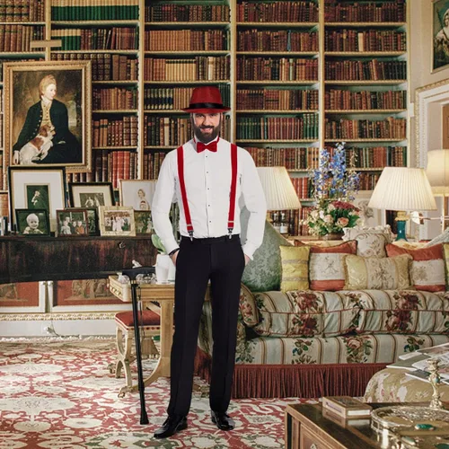 Vista 7 de WILDPARTY Disfraz de los años 20 para hombre, accesorios de disfraz de Gatsby de la mafia para hombres, gorra plana para hombre para fiesta