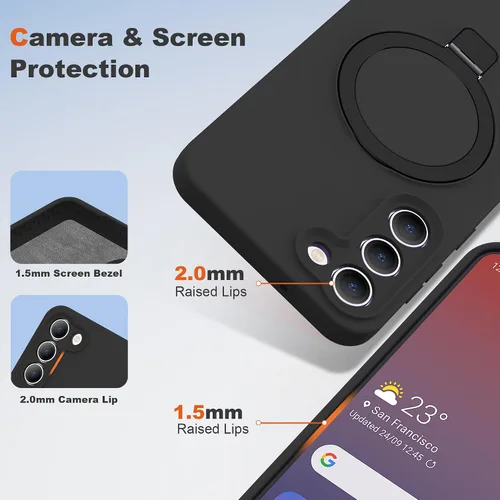 Vista 4 de SKYLMW - Funda para Samsung Galaxy S23 con soporte, 6.1 pulgadas, color negro Soporte de anillo magnético, compatible con Mag-Safe, funda