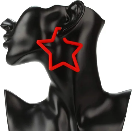 Vista 2 de Aretes de aro coloridos con forma de estrella geométrica, aretes de aro de estrella de fluorescencia brillante para mujeres y niñas, Círculo