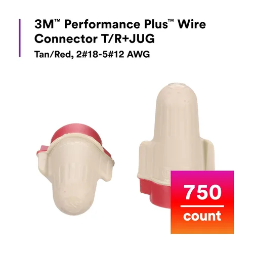 Vista 2 de 3M Performance Plus Conector de Alambre T/R+JUG, Canela/Rojo, Conectores de Resorte de Acero Flexible, Tacto Suave y Cómodo, Cobre, Certificado CSA