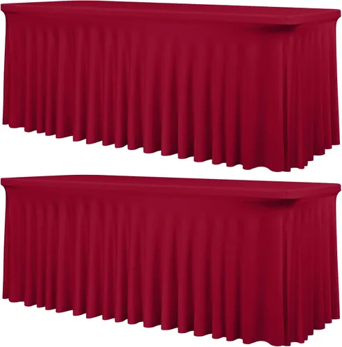 Vista 15 de fani Paquete de 2 faldas de mesa elásticas negras para mesa rectangular de 6 pies, manteles elásticos de elastano lavables con falda, mantel