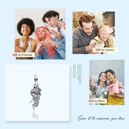 Vista 6 de Dijes colgantes de plata de ley 925 para pulseras, collares, paleta de artistas de fútbol y oro rosa, abalorios, regalo de joyería para mujeres