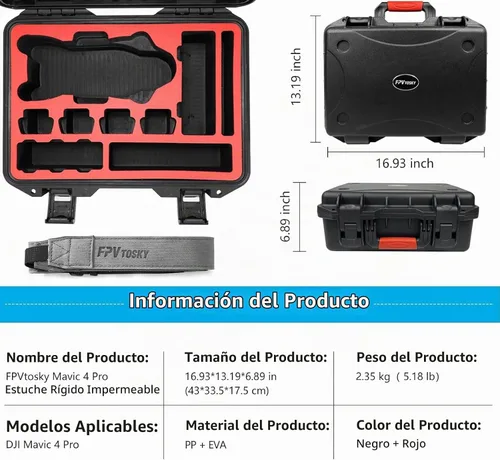 Vista 7 de FPVtosky Funda rígida para DJI Mavic 4 Pro Creator/Fly More Combo, se adapta a DJI RC Pro 2/RC 2/RC2 con parasol, hasta 5 baterías, concentrador