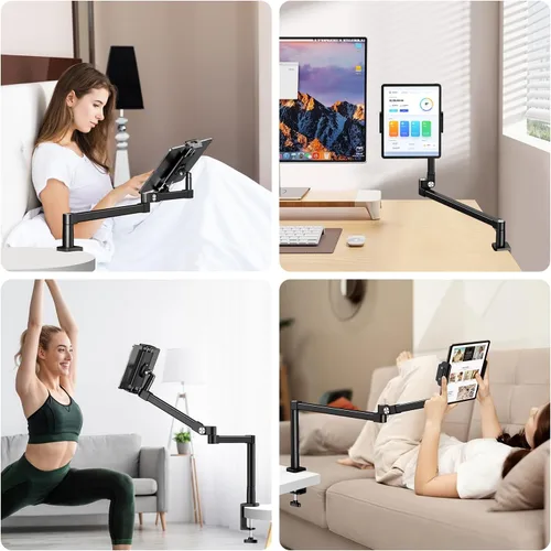 Vista 9 de elitehood Soporte de escritorio para iPad de brazo largo de 28 pulgadas, soporte de brazo de aluminio resistente para escritorio y cama, compatible