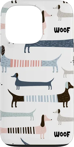 Vista 10 de Dachshund Weenie Weiner Dog - Carcasa para iPhone 17, diseño azul, rosa y blanco