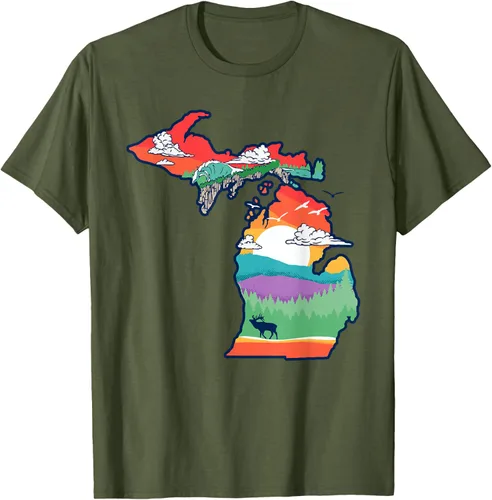Vista 44 de Michigan Outside - Camiseta con ilustración artística
