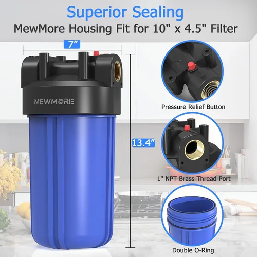 Vista 2 de WHB10 - Carcasa de filtro de agua para toda la casa, se adapta a filtros de sedimentos de 10 x 4.5 pulgadas, etc. para agua de pozos y ciudades