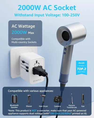 Vista 2 de Adaptador de viaje universal, 2 USB-C y 1 USB-A, cubre más de 200 Blanco