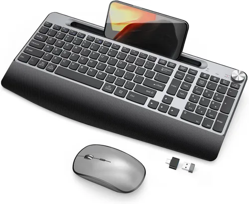 Vista 12 de JOYACCESS Combo de teclado y ratón inalámbricos, teclado inalámbrico de tamaño completo de 2.4 GHz con cómodo reposamuñecas, rueda de volumen