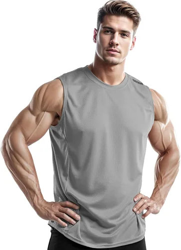 Vista 4 de DRSKIN Paquete de 4, 3 y 1 camisetas sin mangas para hombre, para entrenamiento, atlético, malla muscular, ajuste seco, gimnasio, entrenamiento