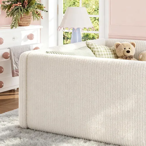Vista 8 de Bellemave Twin Size Corduroy Upholstered Montessori Floor Bed Frame,Beige